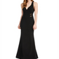 Vestido de noite sereia transparente sem mangas com decote em V e comprimento total, cor esmeralda, tamanho médio