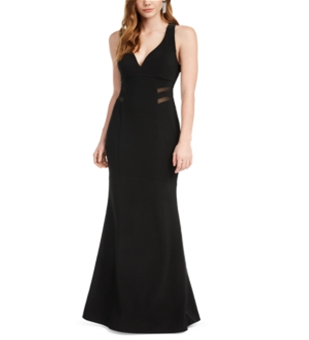 Vestido de noite sereia transparente sem mangas com decote em V e comprimento total, cor esmeralda, tamanho médio