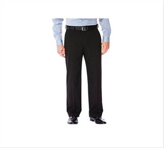 Calças elásticas de ajuste clássico com frente lisa masculina Hagger, pretas, 36x30
