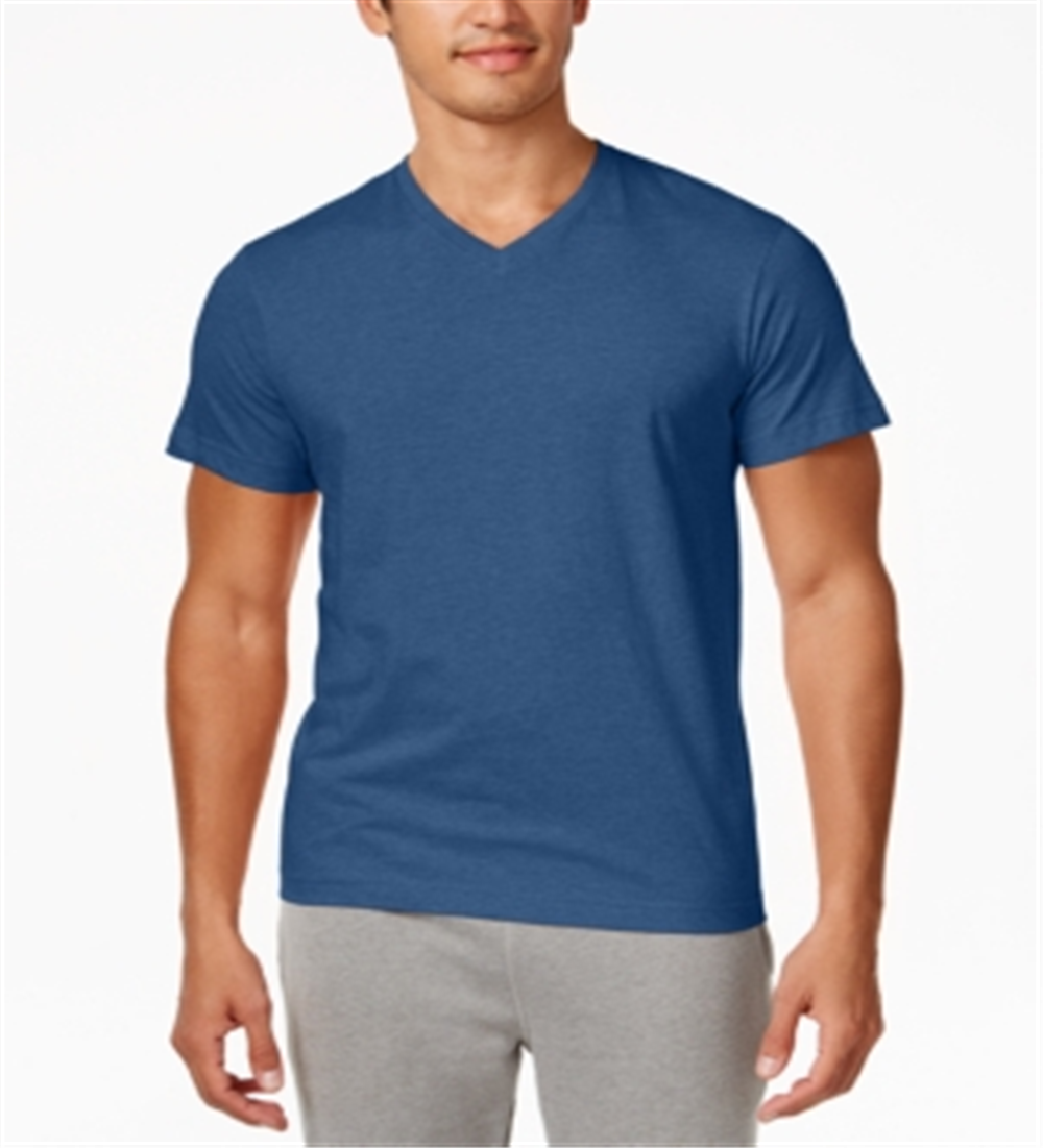 Camiseta masculina Alfani Slub com decote em V, azul, tamanho P