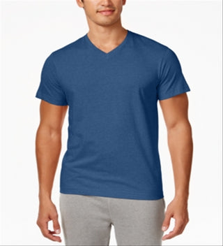 Camiseta masculina Alfani Slub com decote em V, azul, tamanho P