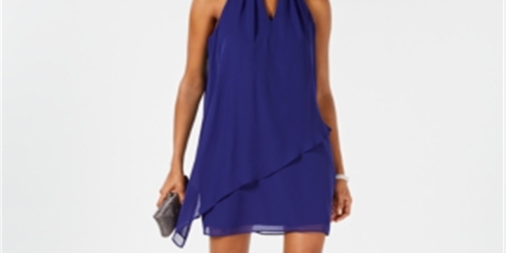 Vestido de coquetel sem mangas de chiffon feminino Jessica Howard, azul, tamanho 4 P