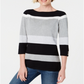 Karen Scott Suéter feminino listrado com decote canoa, preto profundo, tamanho XS