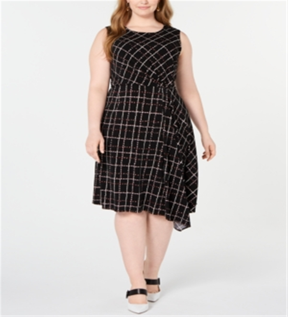 Vestido assimétrico estampado feminino Alfani, preto, tamanho 3X