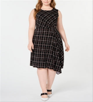 Vestido assimétrico estampado feminino Alfani, preto, tamanho 3X