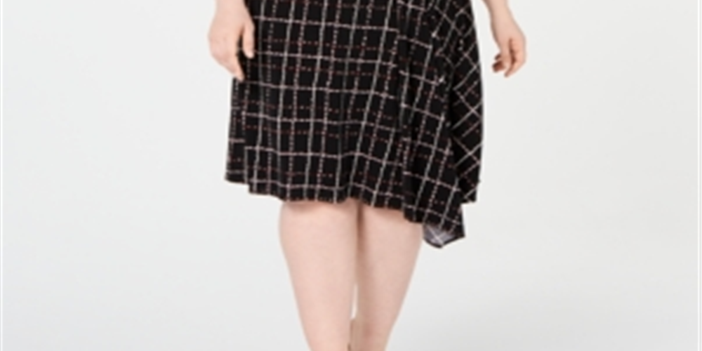 Vestido assimétrico estampado feminino Alfani, preto, tamanho 3X