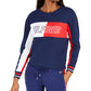 Tommy Hilfiger Moletom feminino curto com gola redonda e logotipo, azul, tamanho pequeno