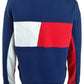 Tommy Hilfiger Moletom feminino curto com gola redonda e logotipo, azul, tamanho pequeno