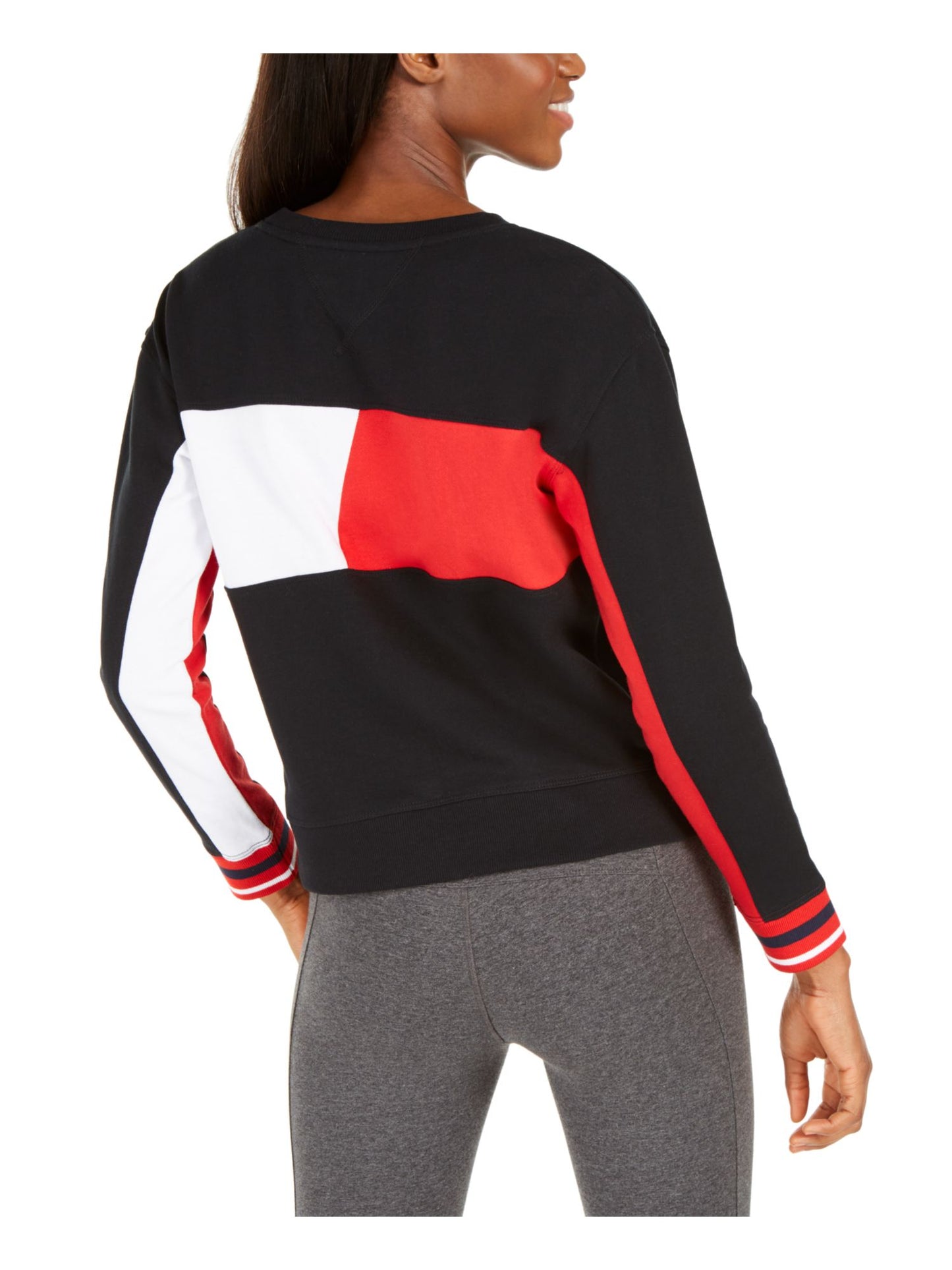Camiseta feminina Tommy Hilfiger Color Block manga comprida preta tamanho X-G
