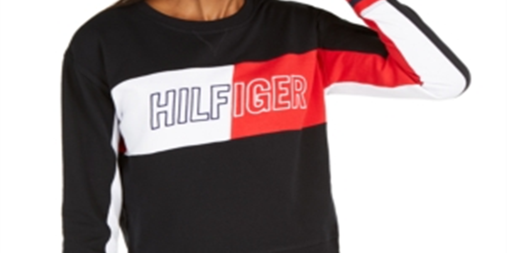 Camiseta feminina Tommy Hilfiger Color Block manga comprida preta tamanho X-G