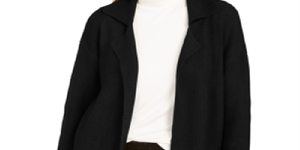 Cardigan feminino grande com bolso aplicado, tamanho pequeno, preto, estilo &amp; co, tamanho GG