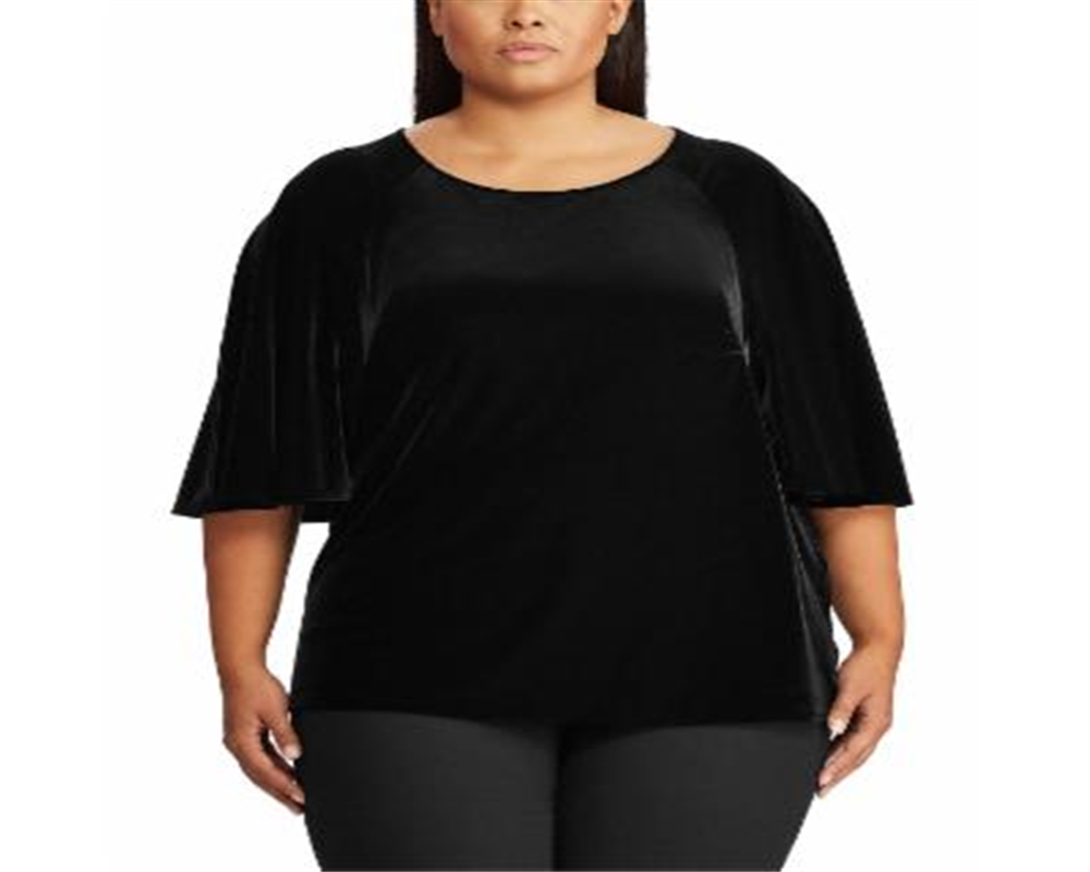 Camiseta Ralph Lauren Plus Velvet Manga Flutter Feminina Preta Tamanho 3X