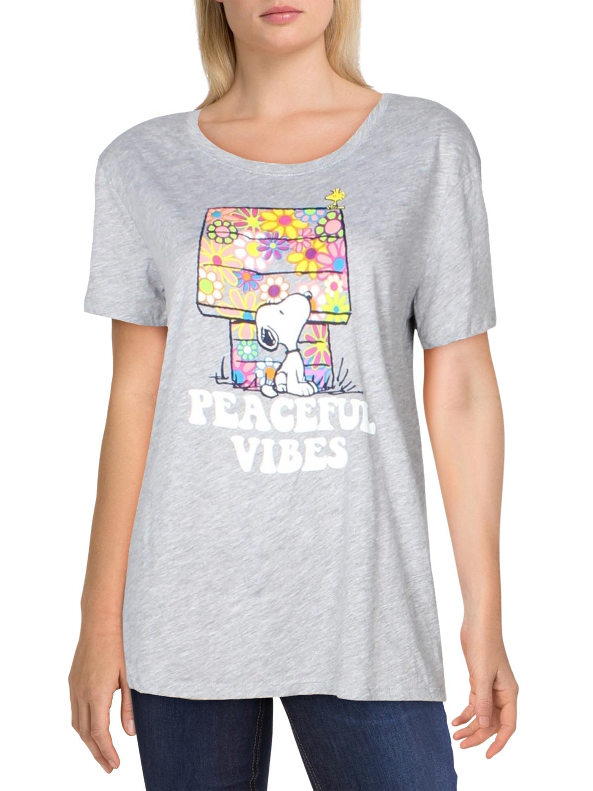 Camiseta estampada do Snoopy Peanuts Juniors, cinza mesclado, tamanho grande