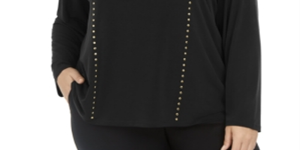 Blusa Calvin Klein Feminina Gola Redonda com Detalhe de Tachas Preta Tamanho 1X