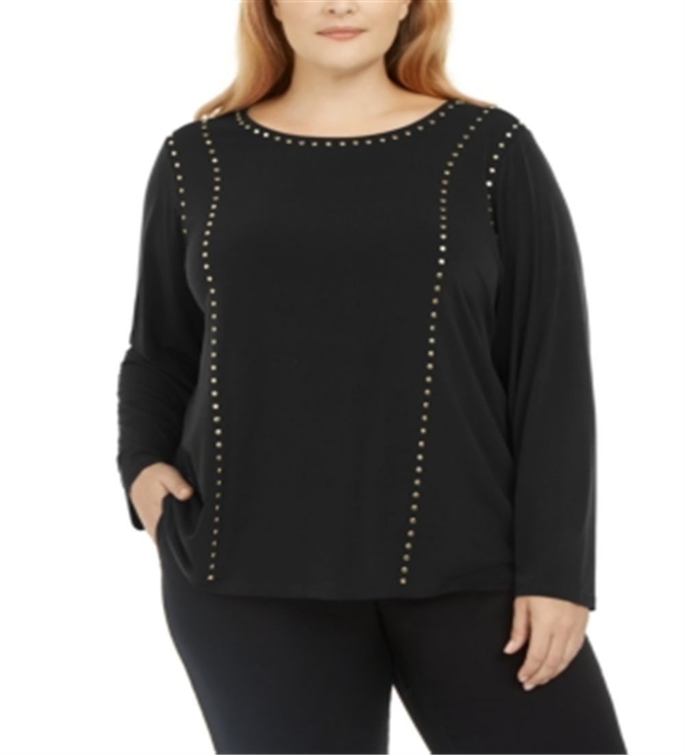 Blusa Calvin Klein Feminina Gola Redonda com Detalhe de Tachas Preta Tamanho 1X
