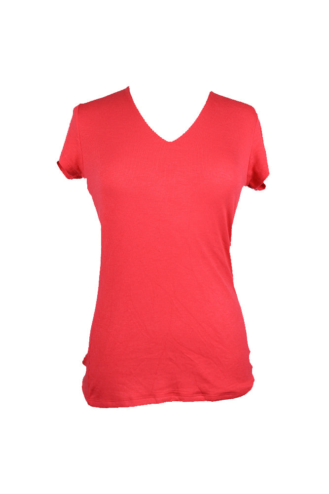 Camiseta feminina canelada de manga curta INC, rosa, tamanho médio