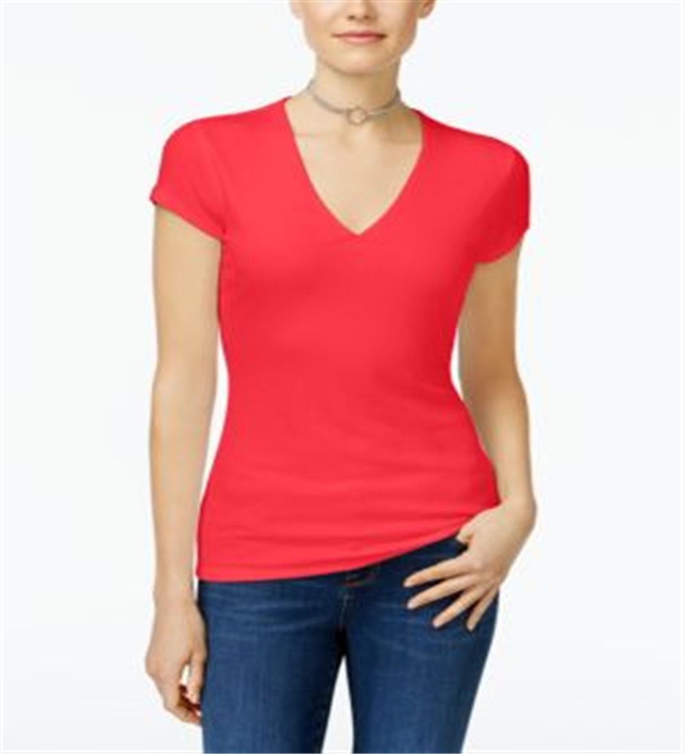 Camiseta feminina canelada de manga curta INC, rosa, tamanho médio