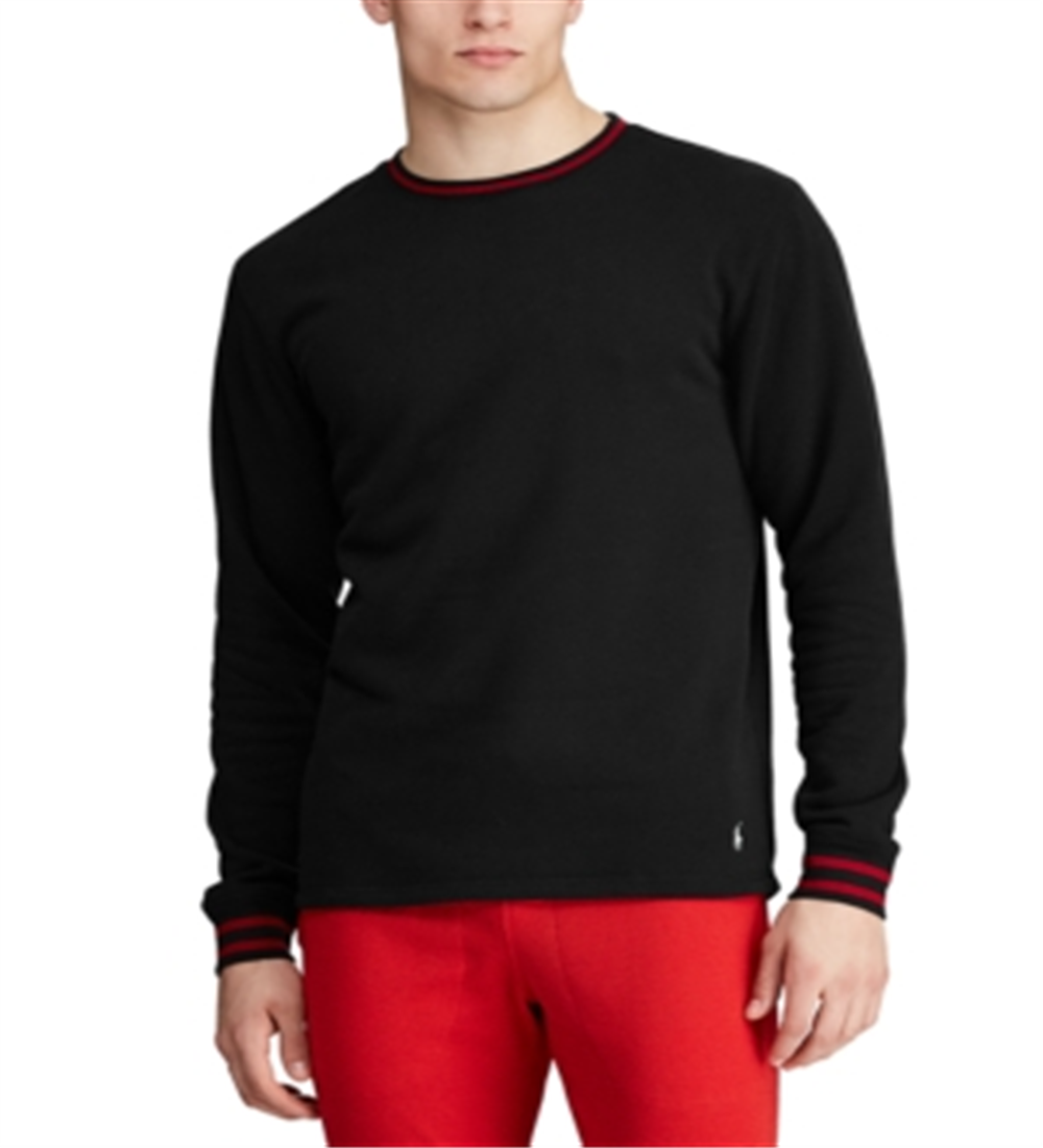 Camisa de pijama masculina Polo Ralph Lauren de lã escovada, preta, tamanho médio