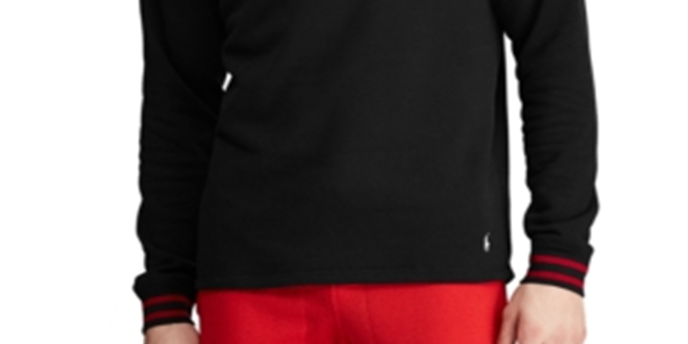 Camisa de pijama masculina Polo Ralph Lauren de lã escovada, preta, tamanho médio