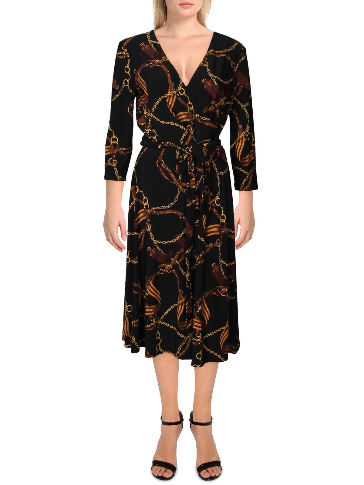 Vestido curto Ralph Lauren feminino, com cinto falso, preto, tamanho 14