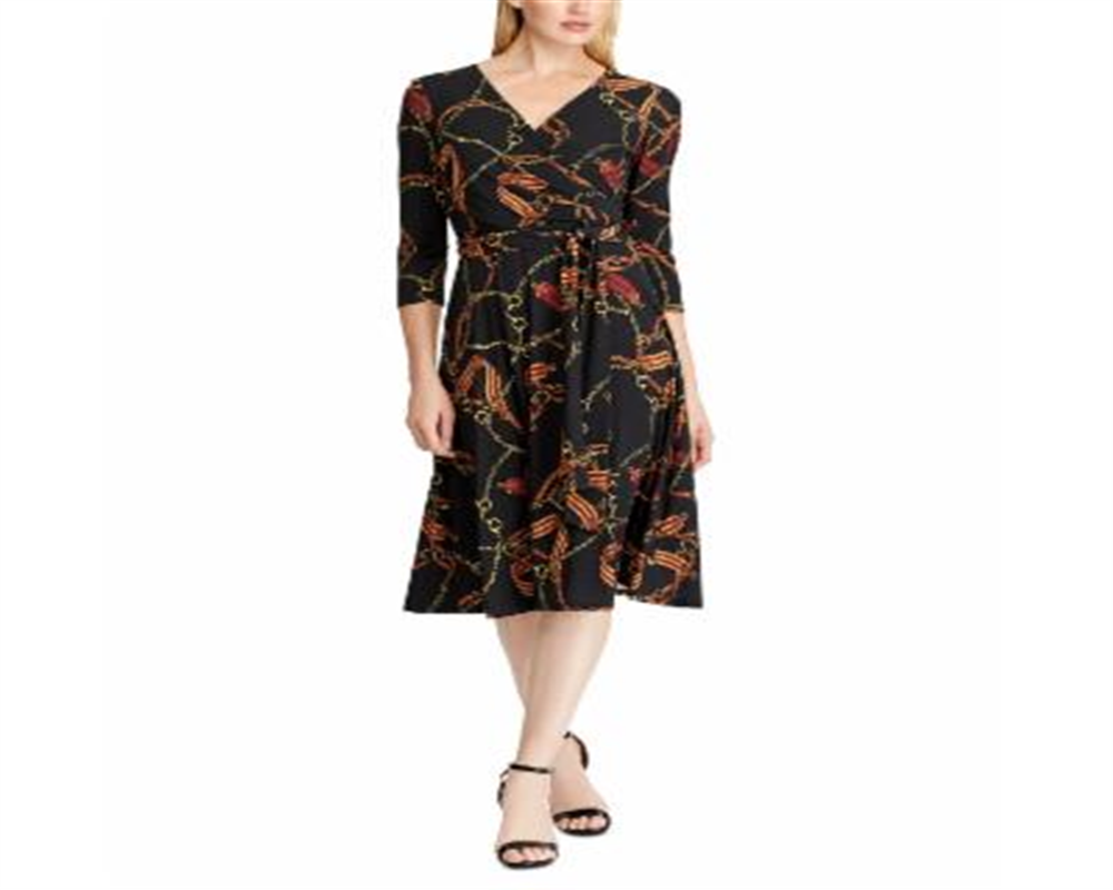 Vestido curto Ralph Lauren feminino, com cinto falso, preto, tamanho 14