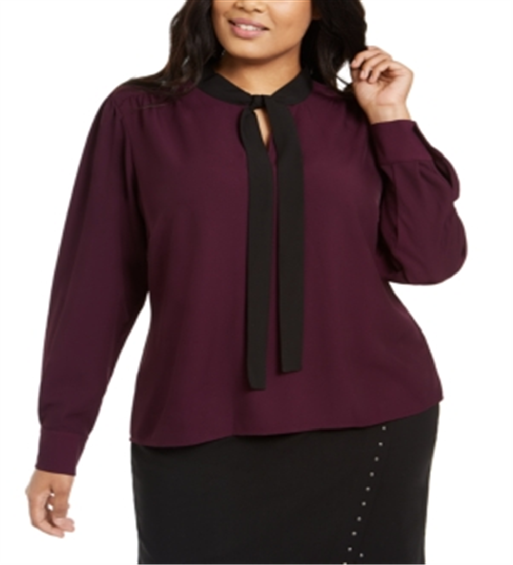 Blusa Calvin Klein Plus Size Feminina com Amarração no Pescoço Roxa Tamanho 3XL