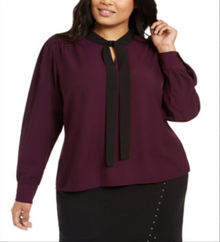 Blusa Calvin Klein Plus Size Feminina com Amarração no Pescoço Roxa Tamanho 3XL