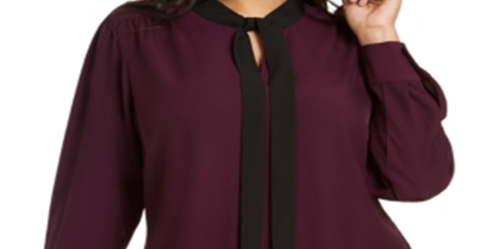 Blusa Calvin Klein Plus Size Feminina com Amarração no Pescoço Roxa Tamanho 3XL
