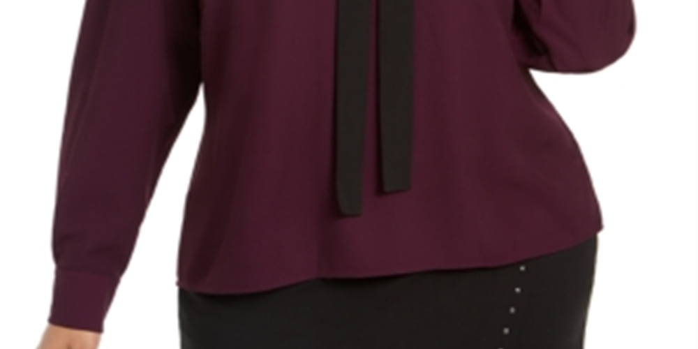 Blusa Calvin Klein Plus Size Feminina com Amarração no Pescoço Roxa Tamanho 3XL