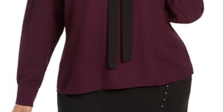 Blusa Calvin Klein Plus Size Feminina com Amarração no Pescoço Roxa Tamanho 3XL