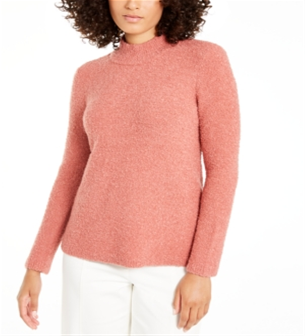 Suéter feminino Alfani com gola falsa e bouclé, rosa, tamanho extrapequeno