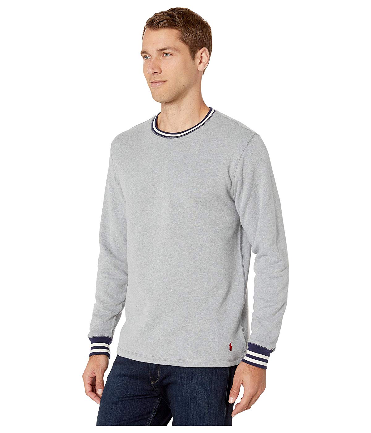 Camisa de pijama masculina Polo Ralph Lauren de lã escovada, cinza, tamanho pequeno