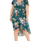 Vestido floral feminino BCX de manga curta e comprimento chá, tamanho XX-G, verde