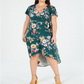 Vestido floral feminino BCX de manga curta e comprimento chá, tamanho XX-G, verde