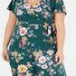 Vestido floral feminino BCX de manga curta e comprimento chá, tamanho XX-G, verde