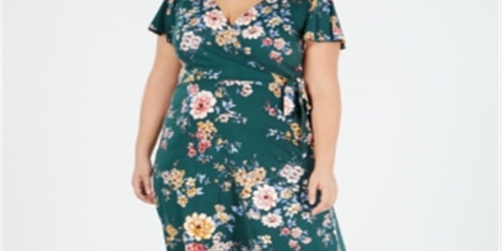 Vestido floral feminino BCX de manga curta e comprimento chá, tamanho XX-G, verde