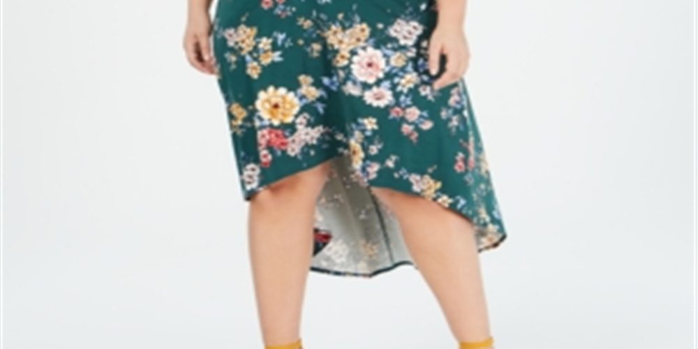 Vestido floral feminino BCX de manga curta e comprimento chá, tamanho XX-G, verde