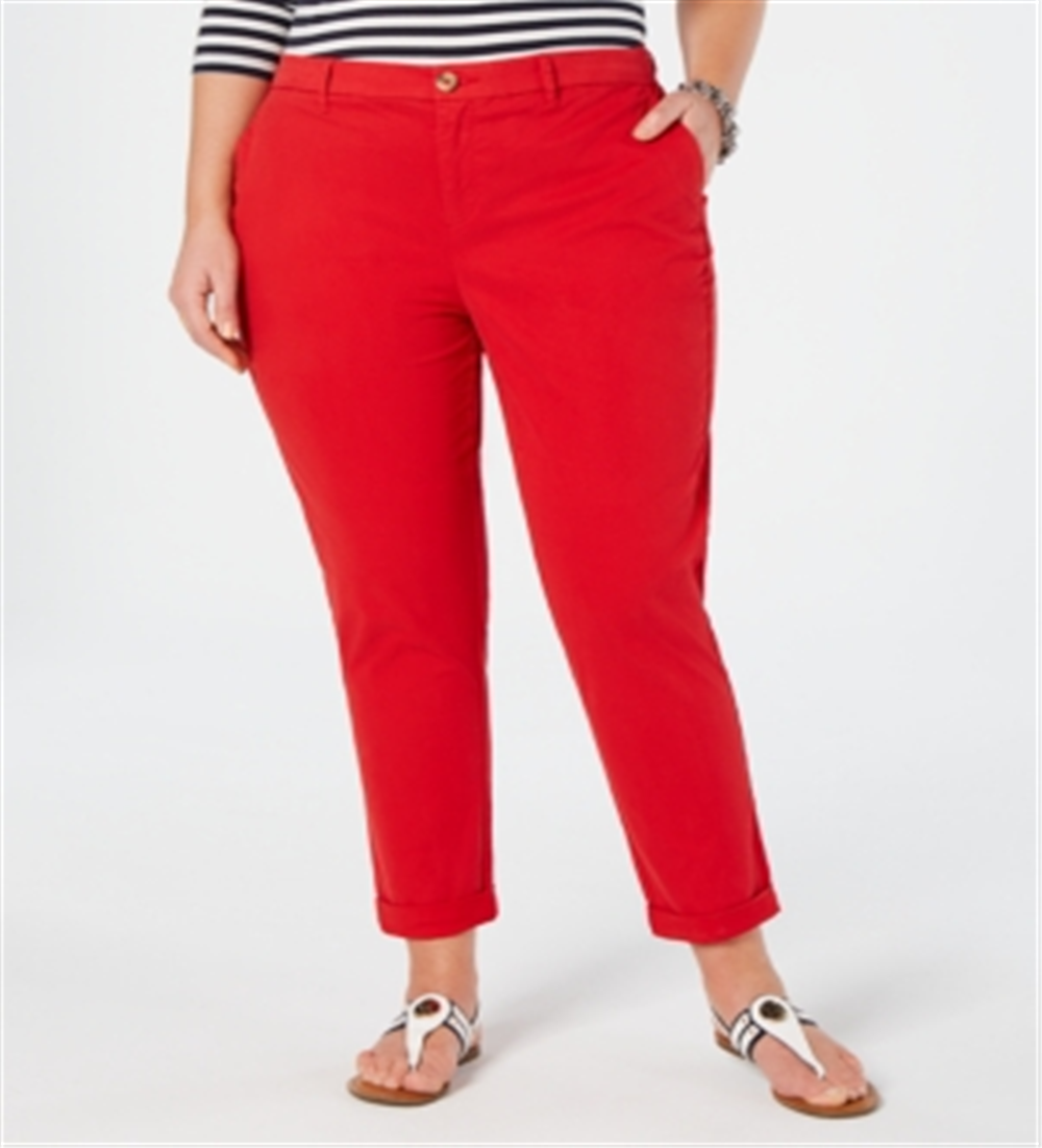 Calça Chino Tommy Hilfiger Plus Slim Cintura Alta Feminina Vermelha Tamanho 35