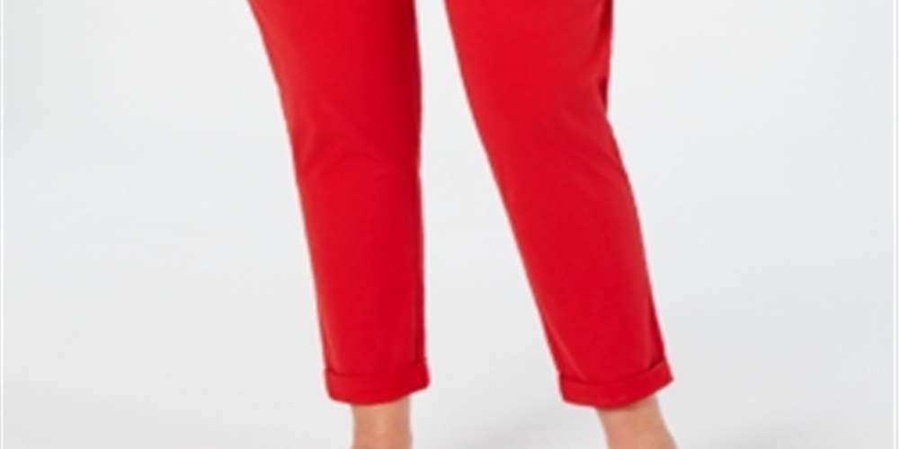 Calça Chino Tommy Hilfiger Plus Slim Cintura Alta Feminina Vermelha Tamanho 35