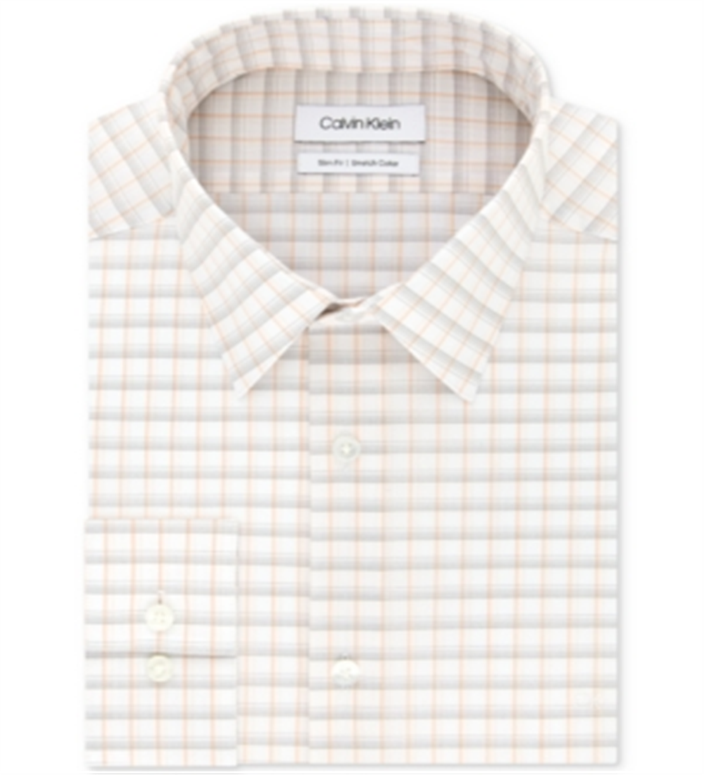 Camisa social masculina Calvin Klein Slim Fit com gola elástica e xadrez, laranja, tamanho 15,5 x 34 x 35