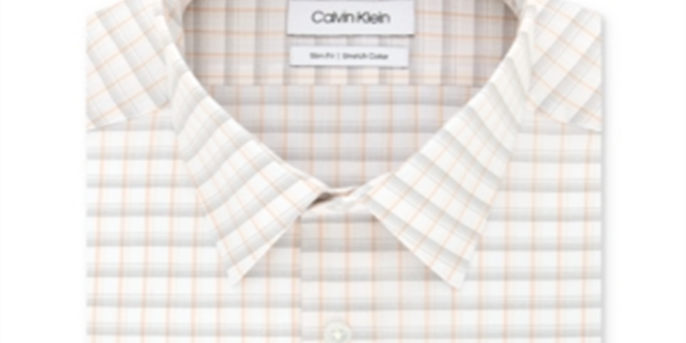 Camisa social masculina Calvin Klein Slim Fit com gola elástica e xadrez, laranja, tamanho 15,5 x 34 x 35