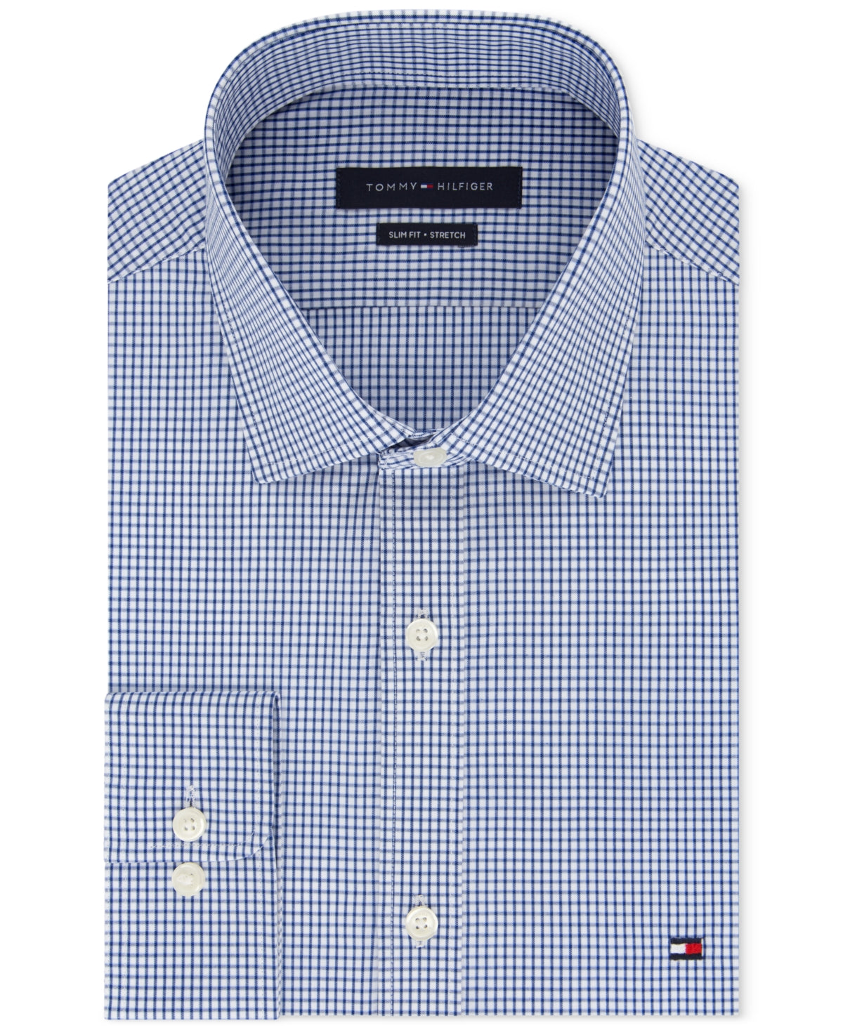 Camisa social masculina Tommy Hilfiger Slim Fit Performance Stretch Azul Tamanho 16,5 x 34 x 35