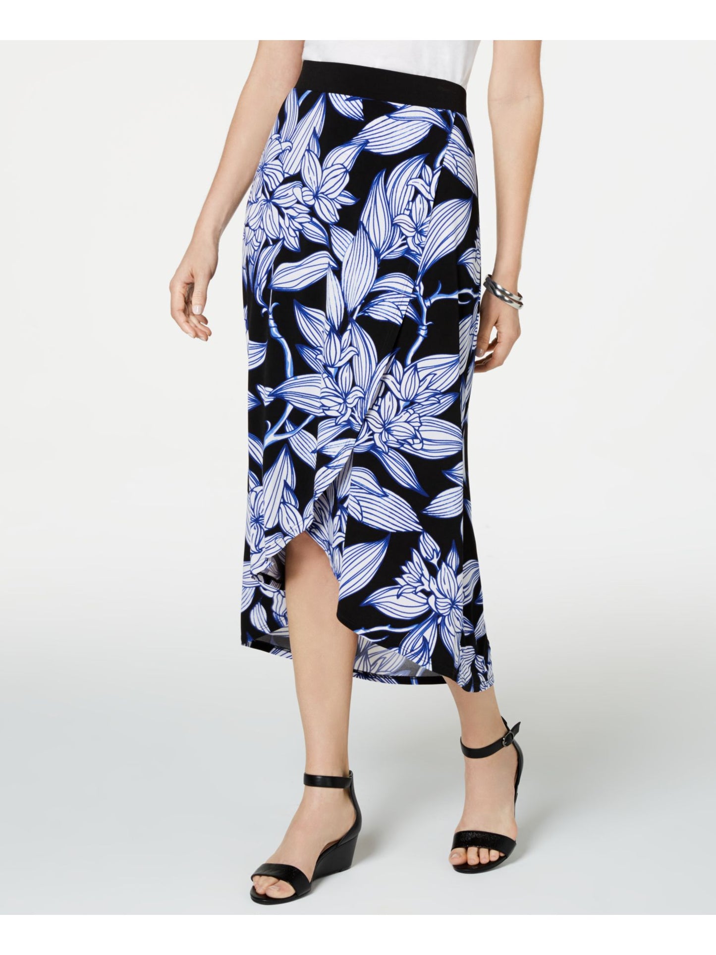 Saia envelope floral longa JM Collection feminina, preta, tamanho pequeno