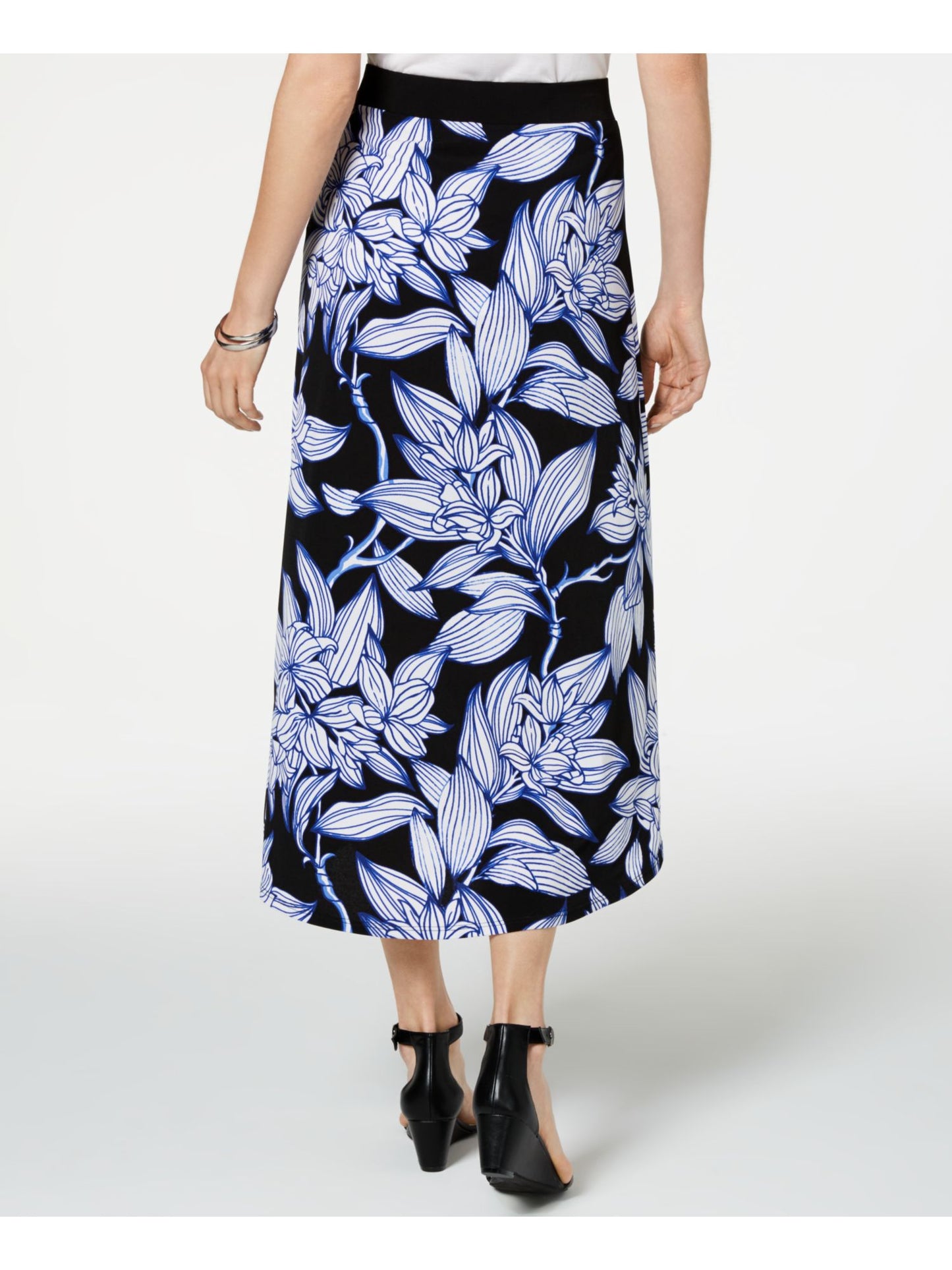 Saia envelope floral longa JM Collection feminina, preta, tamanho pequeno