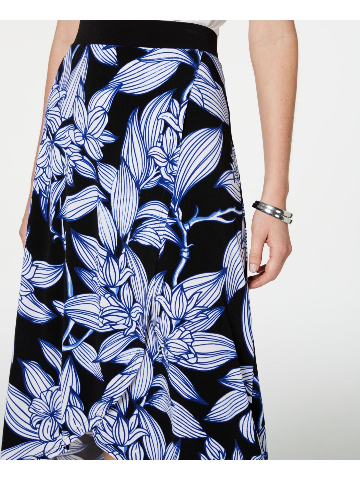 Saia envelope floral longa JM Collection feminina, preta, tamanho pequeno
