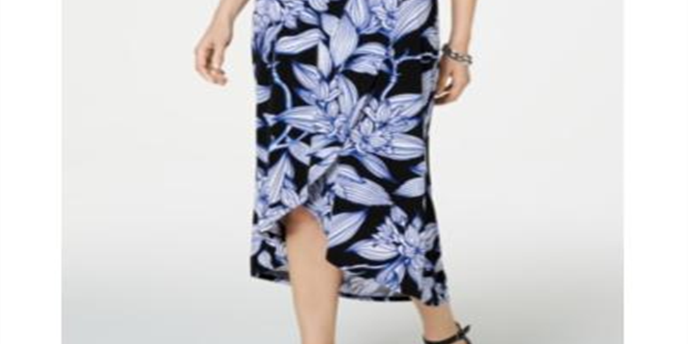 Saia envelope floral longa JM Collection feminina, preta, tamanho pequeno