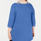 Blusa Calvin Klein Feminina Manga 3/4 Ombro Frio Gola Joia Hi Lo Azul Tamanho 3X