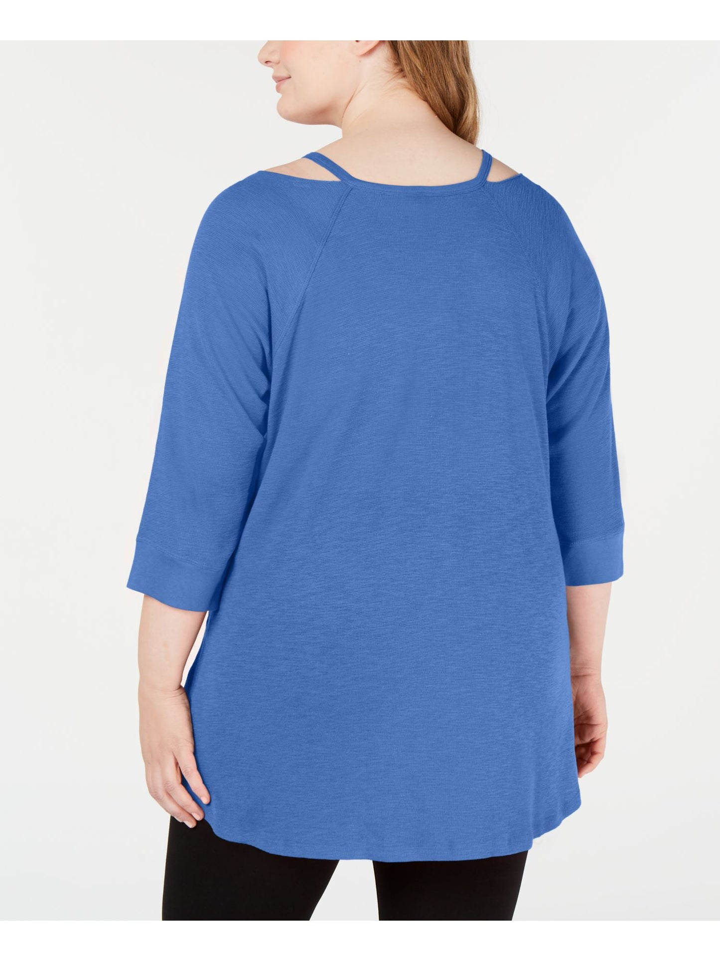 Blusa Calvin Klein Feminina Manga 3/4 Ombro Frio Gola Joia Hi Lo Azul Tamanho 3X
