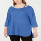 Blusa Calvin Klein Feminina Manga 3/4 Ombro Frio Gola Joia Hi Lo Azul Tamanho 3X
