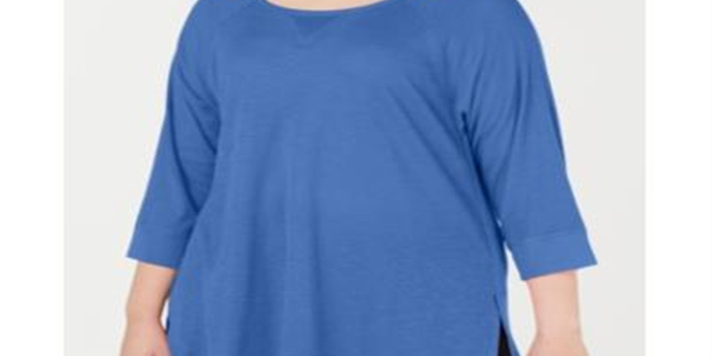Blusa Calvin Klein Feminina Manga 3/4 Ombro Frio Gola Joia Hi Lo Azul Tamanho 3X